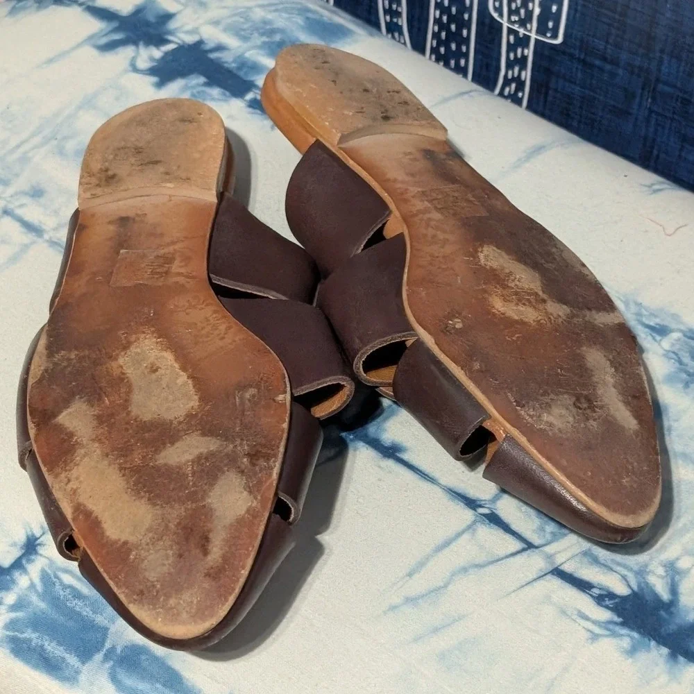 Pilcro Leather Twisted Slip On Slide Mules Flat Sandals Brown Women's 39 US 8.5 - Picture 7 of 8